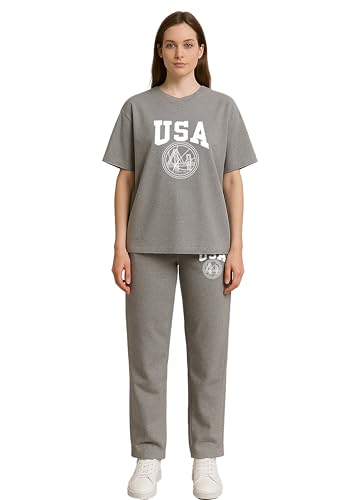 Image of My Swag USA Graphic Print Cotton Loungewear Set, T-Shirt and Pants, Casual Comfort Wear