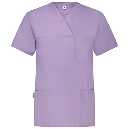 B-well ANGEL Unisex Kasack Kurzarm V-Ausschnitt Kasack Damen Pflege Kasack Herren Pflege Kasack Schlupfkasack (Lila M)