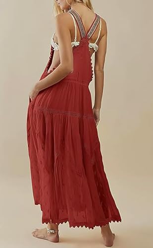 Image of CHARTOU Women Bib Overall Dress Jumper Babydoll Pinafore Dress Embroidered Lace Maternity Straps Suspender Dress