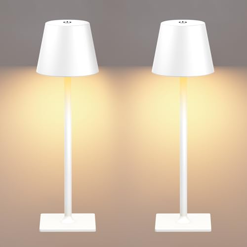 Image of White Cordless Table Lamp Set of 2 for Patio Restaurant Home Dinner Kitchen