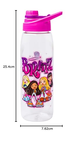 Silver Buffalo Bratz Featuring Cloe, Jade, Yasmin, and Sasha Water Bottle with Screw-On Lid, 28 Ounces