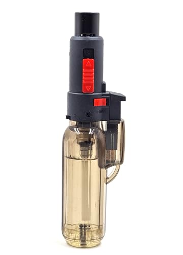 Image of Blow Torch Refillable Culinary Kitchen Gas Lighter, Safety Lock & Adjustable Two Flame System for Food Cooking /BBQ /Baking /Coal Burning /Camping (Black)