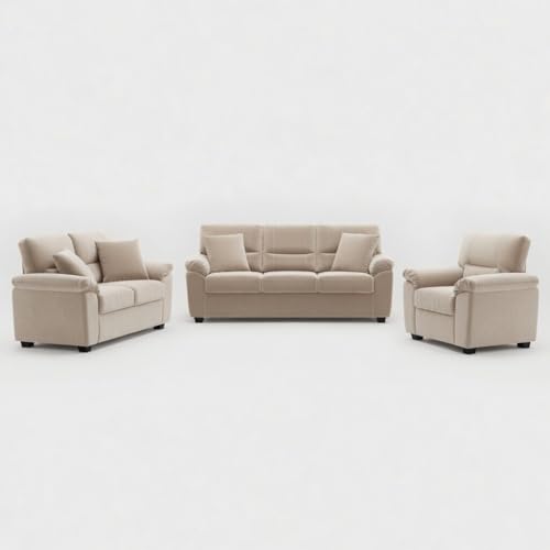Image of Anderson Sofa Set for Living Room | Sectional Sofas | Premium Leather Sofa for Home Office | Leather Sofa Set | Leatherette Sofa (Beige Fabric, 3+2+1 Seater)