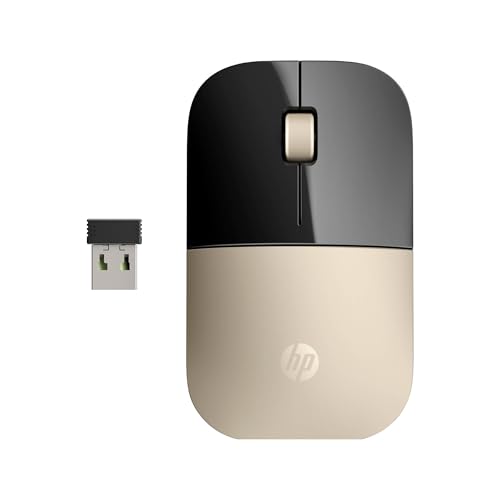 HP Z3700 Mouse Wireless, Sensore Preciso, Tecnologia LED Blue, 1200 DPI, 3 Pulsanti, Rotella Scorrimento, Ricevitore USB Wireless 2.4 GHz Incluso, Design Pratico e Confortevole, Oro