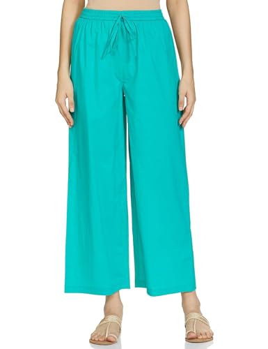 Image of Pack of 1 Stylish & Comfortable Rayon Cotton Straight Cut Wide Legs Palazzo Trousers for Women /Knitted Rayon Cotton Ethnic Palazzo White