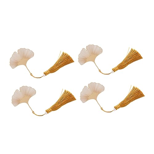 DIYEAH Paquete de 4 Marcadores con Borlas Únicos en Forma de Hoja de Ginkgo Diseño Chino para Lectores