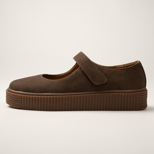 Image of Theater Women Maru Mary Jane Platform Shoes with Adjustable Strap | Soft Suede Finish | Cushioned Support for Casual & Smart Styling