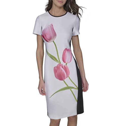 Image of Karl Lagerfeld Women's Printed Short Sleeve Contrasting Sheath Dress