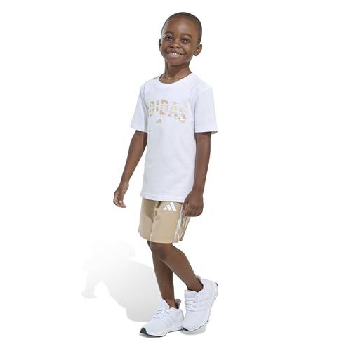 Image of adidas Boys' Short Sleeve Cotton Tee Shirt and Camo 3-stripe Woven Short Set
