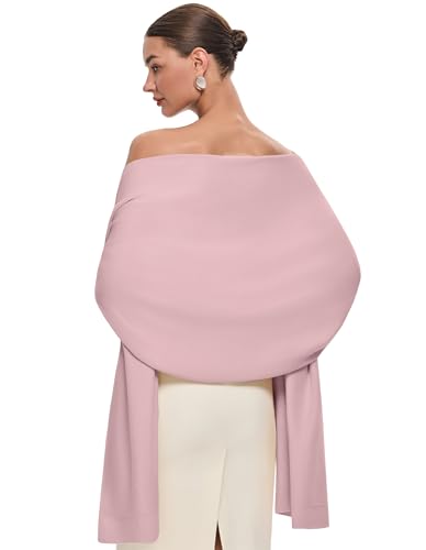 PULI Womens Pashmina Shawl Wraps for Evening Dress Large Scarf Blanket Long Wedding Bridal Winter Warm Shoulder Wrap pink