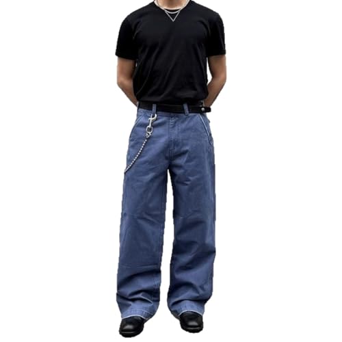 Baggy Jeans for Men Casual Y2k Vintage High Waisted Wide Leg Loose Fit Metal Decorated Hip Hop Streetwear Denim Pants