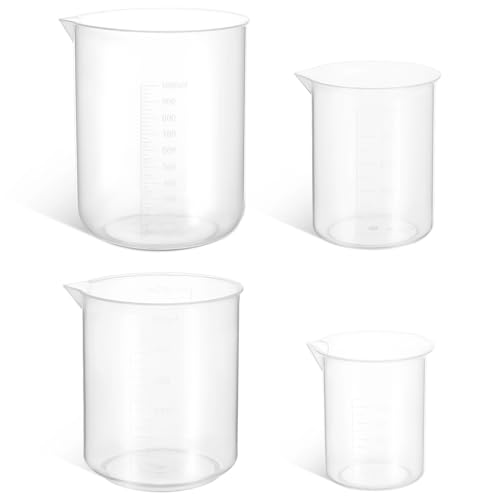 Mobestech 4個 食品グレードプラスチック製計量カップ 目盛り付き キッチン液体塗料混合用 耐熱再利用可能スタッカブル