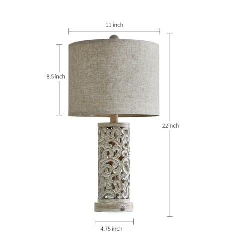 56 cm ściemniana lampa stołowa ze sterowaniem dotykowym z USB A+C, lampka nocna i żarówka - idealna do sypialni, salonu, biura, domu wiejskiego (brązowa i sprana biel, po 1 opakowanie)