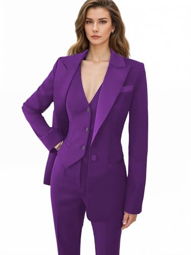Women Suit Slim Fit Elegance Notch Lapel 3 Piece Workplace Style Jacket(Blazer+Vest+Pants2