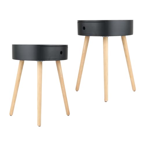 La mejor comparación de Buros Baratos más recomendados. 47 MIREL Set 2 Burós para Recamara Mesa Noche Minimalista con Cajón (Negro)