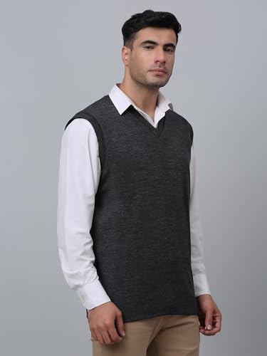 Image of Cantabil Solid Reversible V Neck Sleeveless Regular Fit Mens Casual Sweater | Casual Winter Sweater for Men | Mens Sweater for Winter Wear (P MSWT00055)
