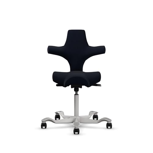 Image of HAG Capisco Sit to Stand Chair-Silver Frame-Upholstered Midnight Black
