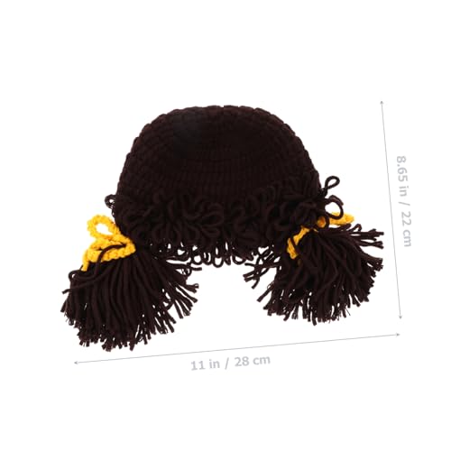 Winter Knit Hat with Wig Decoration for Boy Girl Lightweight Beanie Cap for Boys for Daily Wear Photos Years Coffee2