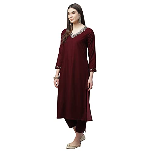Image of Divena Maroon Velvet hand work Kurta pant With Net Dupatta set
