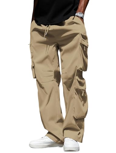 ZAFUL Men's Baggy Parachute Cargo Pants Elastic Waist Drawstring Joggers Pants Loose Sweatpants Multi Pockets