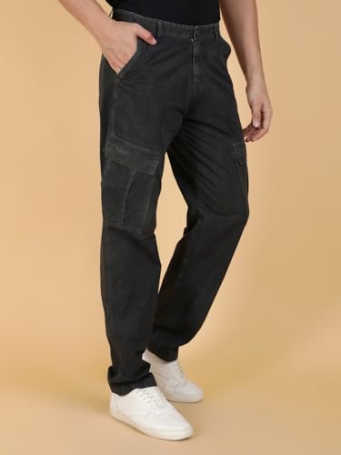 Image of KOTTY Men's Streetwear Style Utility Cargo Pants with Drawstring Waist and Flap Pockets