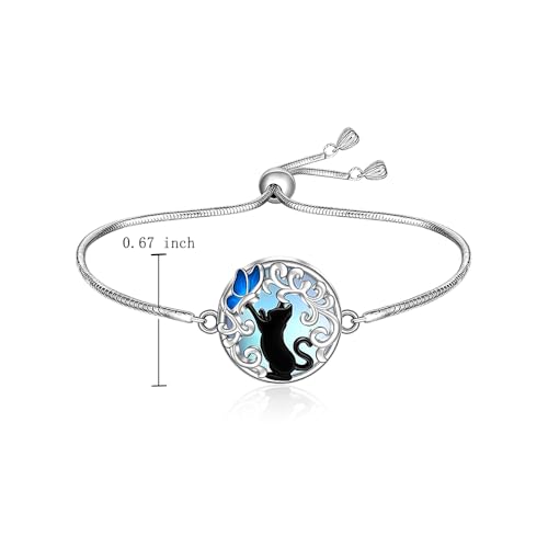 Black Cat Bracelet Filigree Moonstone Filigree Butterfly Cat Bracelets for Women Sterling Silver Halloween Cats Lover Gifts4