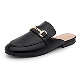 Shoe Land Mules for Women – Slip-On Mules & Flats Shoes with Buckle, Closed Round Toe | Backless Loafers, Business Dress Slides & Casual Comfortable Work Shoes, Black, Size 7.0, June