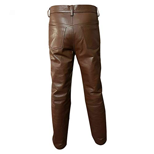 Men's Real Black & Brown Cow Leather Sleek & Sexy Style 501 Jeans Motorcycle Biker Pants Trouser2