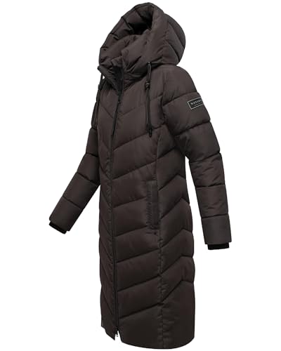 Navahoo Damen Wintermantel Warmer Langer Steppmantel mit Abnehmbarer Kapuze Sahnekatzii XIV Choco Gr. M