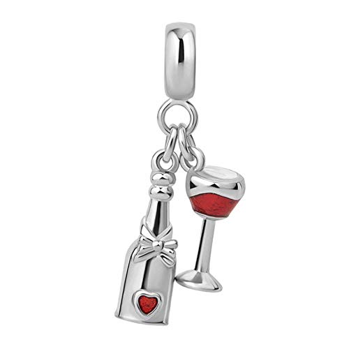 Sparkling Red Wine Bottle Glass Cup Charms Red Wine Lover Dangle Bead for Bracelets2