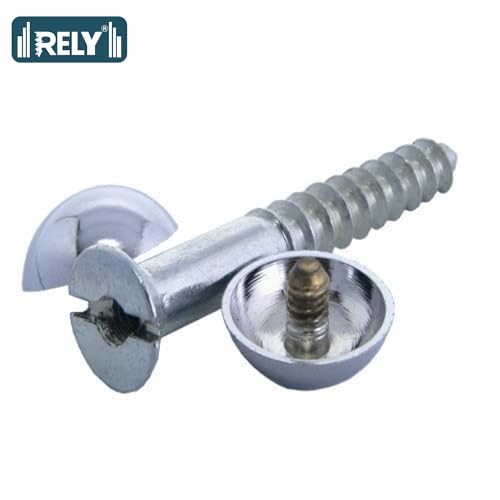 Image of Rely⇒VP INDUSTRIES (Pcs-25) No.8x25 mm Mirror Screw Self-Tapping with Button - 12mm Brass Nickel Round Dome Cap, Decorative Screw for Glass, Mirrors, Cabinets, Display Panels & Advertising Boards