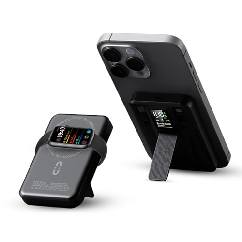 Bwaliffury Power Bank 10000mAh,power bank magnetico,Caricabatterie Portatile Wireless PD 22.5W Ricarica Rapida,Power Bank Wireless con 3 Uscite,Batteria Esterna con Bracket per iPhone 16/15/14/Pro Max