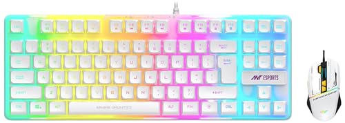 Image of Ant Esports MK700 V2 Membrane TKL Wired Gaming Keyboard -Mercury White & Ant Ghost 50 Plug and Play Optical Ergonomic Wired Gaming Mouse -White