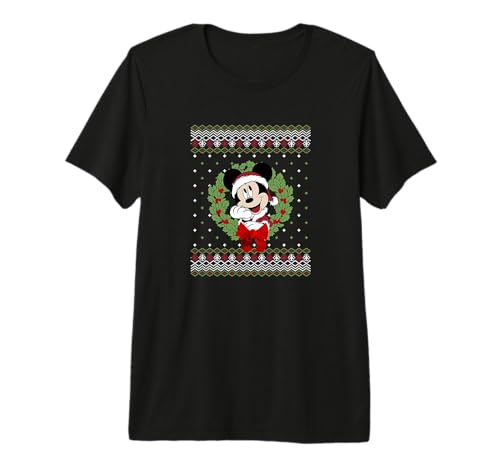 Mickey Christmas Outlined Wreath t-shirt à porter pour le réveillon en famille
