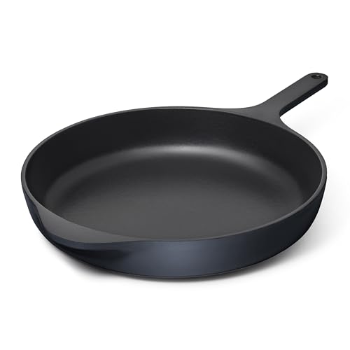 Caraway Sartén de hierro fundido esmaltado de 12 pulgadas con revestimiento esmaltado de 3 capas, no requiere condimento, compatible con todas las estufas, libre de productos químicos Forever, azul