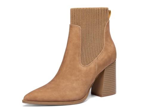 Image of Coutgo Women Ankle Boots Sock Booties Pointed Toe Chunky Stacked High Heel Knit Chelsea Winter Dress Booties