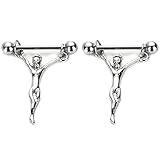 jieji 14G Surgical Steel Nipple Rings Dangly Jesus Nipplerings Straight Barbell Body Piercing Jewelry for Women Girls 1 Pair (14G; 16-14mm)