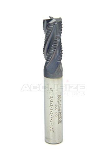 Image of Accusize Industrial Tools 3 /8'' Fine Tooth M42 8% Cobalt Tialn Roughing End Mill, 3 /8'' Shk Dia, 3 /4'' Flute Length, 2-1 /2'' Oal, 4 Flute, 1104-0038 | Fine Tooth, M42 8% Cobalt, TiAlN Coated, 2-1 /2 inch OAL, Single End, Center Cutting