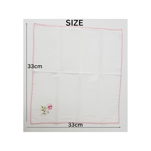 Image of ANVIK Women /Lady Cotton Embroidery Floral Handkerchief .Hanky for Kids Girls for School Size 33cm by 33 cm (Multicolour) Pack of 6