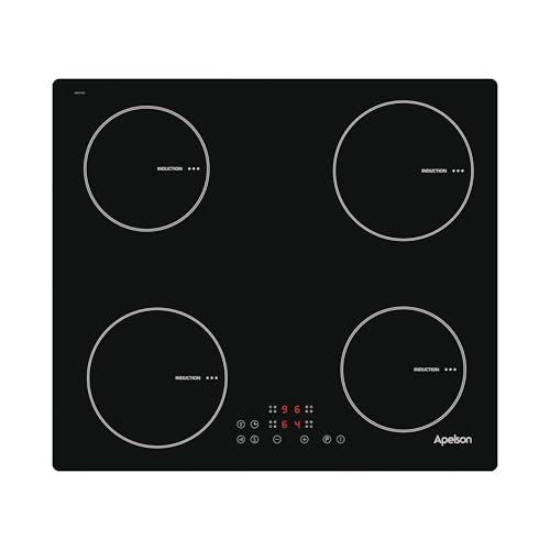Apelson Placa de Inducción AIT 4600 4 Zonas Cocción Control Táctil 9 Niveles Potencia Regulables + Booster Función Temporizador Alarma Bloqueo Seguridad Indicador Calor Potencia 7 kw Color Negro