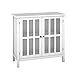 COSTWAY Aparador para Cocina Mueble Consola con Puerta de Vidrio Armario Buffet con Patas de Madera de Pino para Baño Salón Dormitorio Oficina (Blanco)