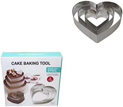 Bahob® Stainless Steel Cake Baking Moulds Heart-Shape Cake Tin Set of 3 Small Medium and Large Ideal for Wedding Cake Mould Set and Dessert Mould
