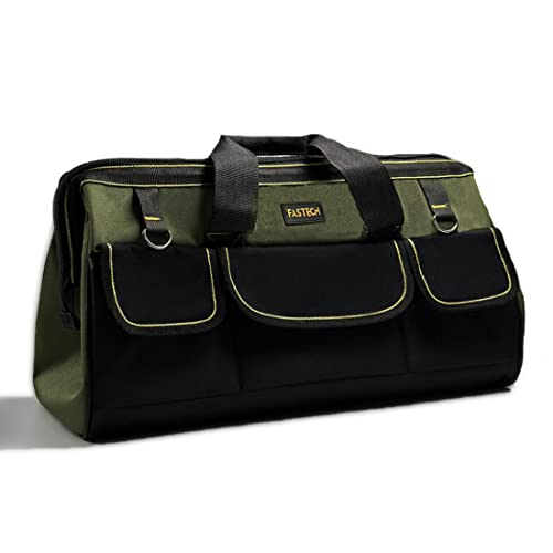 Image of FASTECH 20-inch Wide Mouth Tool Bag with Water Proof Molded Base, Wide Mouth Tool Tote Bag, Waterproof Tool Organizer Bag for Men with Adjustable Shoulder Strap(No Bottom Shell)