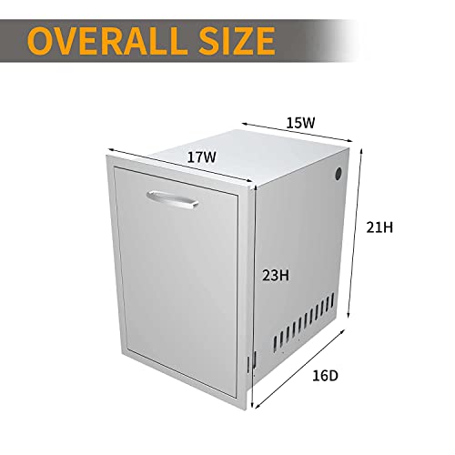 OUKIDR Pull-Out Trash Drawer 17\" W X 23\" H X 16\" D, Stainless Steel Trash Bin Outdoor Kitchen Built-in Single Trash Drawer for Outdoor Kitchen BBQ Island - Thumbnail 2