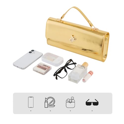Image of BRYCTSISEN Women Metallic PU Leather Evening Clutch Purse Handbag Crossbody Shoulder Bag Square Box Bag Chic Handbag