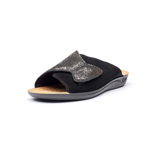 Nordan Mules Planas Mujer - Piel Natural Suave - Sandalias Abiertas sin Tacón para Caminar Cómoda en Verano - Talla 38-41 1014.schwarz 0501 41