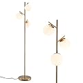 Tangkula 3-Globe Floor Lamp, Modern Freestanding Lamp w/Foot Switch & 3 E26 Bulb Bases, Sturdy Steel Pole, Tall Standing Light for Living Room Bedroom Study, Simple Assembly (3-Globe,Gold)