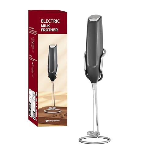 AMZCHEF Milk Frother Handheld with Stand - Battery Operated Electric