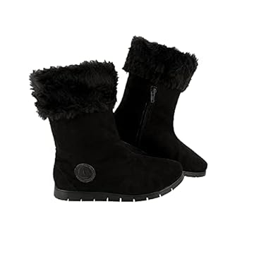 Bota Feminina Neve 100% Lã Pelo Dentro Esquimó Inverno Europa Confort AM201 Cor:3-Preto-Preto;Tamanho:39