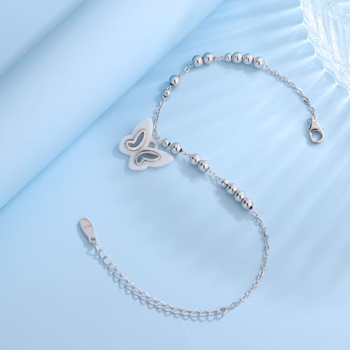 Image of Gifts for Women S925 Sterling Silver Purple Butterfly Bracelet,Adjustable Charm Bracelets Jewelry Present for Women,Anniversary Holiday Christmas Birthday Gifts for Mother Wife Daughter